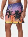 Men's Palm Tree Printed Beach Shorts