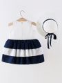 Baby Girls' Striped Sleeveless Dress With Bowknot Decoration