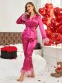 Ladies' Belted Jacket And Trousers Pajama Set