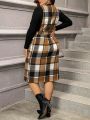 Plus Size Plaid Belted Midi Dress