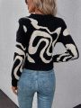 SHEIN Privé Graphic Pattern Polo Neck Sweater