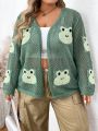 SHEIN CURVE+ Women's Plus Size Frog Pattern Long Sleeve Cardigan