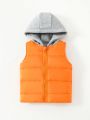 SHEIN Kids EVRYDAY Toddler Boys' Color Block Hooded Vest Padded Jacket