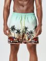 Cocotree & Car Printed Gradient Drawstring Waist Beach Shorts For Men