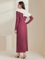 SHEIN Modely Women'S Ruffle Detail Ribbed Long Sleeve Sweater Dress