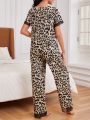 Women's Leopard Print Mesh Splicing Pajama Set