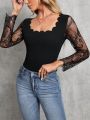 SHEIN Tall Contrast Lace Scallop Trim Top