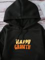 Women's Mushroom & Letter Print Drawstring Hoodie With Fleece Lining