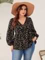 SHEIN VCAY Plus Size Lantern Sleeve Shirt With Small Floral Print