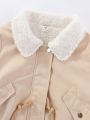 SHEIN Kids EVRYDAY Young Girl Borg Collar Fuzzy Lined Coat