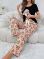 Women'S Gift Bear Print Short Sleeve Long Pants Pajama Set