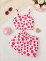 SHEIN Toddler Girls Strawberry Print Cami Top & Shorts PJ Set