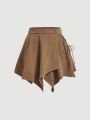 SHEIN MOD Women's Side Strap Asymmetric Hem Skirt