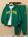 SHEIN Teen Boy Letter Graphic Zip Up Hoodie & Sweatpants