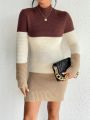 SHEIN Privé Color Block Mock Neck Sweater Dress