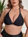 SHEIN Swim Basics Plus Size Women's Halter Neck Tie Swimsuit Top