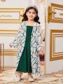 SHEIN Young Girls' Loose Ornate Cardigan & Dress Set