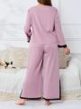 Plus Lace Trim Split Hem PJ Set