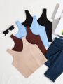 SHEIN Kids Cooltwn 4pcs/Set Solid Color Tank Tops For Tween Girls