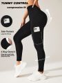 SHEIN Yoga Basic Women's Sport Leggings With Side Mobile Phone Pocket