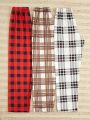 3pcs Women'S Plaid Pattern Bowknot Decor Long Pajama Pants Set