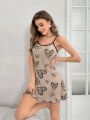 Heart And Slogan Graphic Lettuce Trim Cami Nightdress