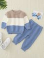 SHEIN Kids EVRYDAY Little Boys' Color-block Sweater And Long Pants Set