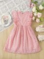 SHEIN Kids Nujoom Little Girl'S Pink Lace Sleeveless Waist Belted Dress For Summer