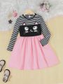 SHEIN Kids QTFun Tween Girl Striped & Cartoon Graphic Dress