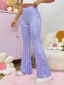 SHEIN Qutie Slim Fit Plaid Flared Pants