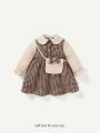 Cozy Cub Baby Girl Houndstooth Print Peter Pan Collar Flounce Sleeve Dress With Bag