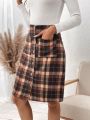 SHEIN LUNE Plaid Skirt With Patch Pockets