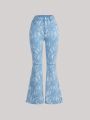 Teen Girl Butterfly Printed Elastic High Waist Flared Jeans