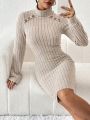 SHEIN LUNE Button Decorated High Neck Sweater Dress
