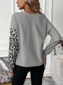 SHEIN LUNE Leopard Print Colorblock Drop Shoulder Tee