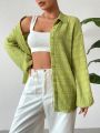 SHEIN Essnce Mustard Green Casual Versatile Fashionable Lantern Sleeve Women's Shirt