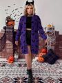 PUNK Plus Halloween Bat Pattern Drop Shoulder Open Front Cardigan