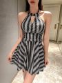 DAZY Ladies Striped Halterneck One-piece Swimsuit