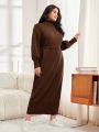 SHEIN Mulvari Plus Size High Neck Lantern Sleeve Belted Sweater Dress