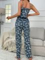 Babi Brunelio Butterfly Print Cami Top With Pants Pajama Set