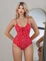 SHEIN Swim Mod Women’s One-piece Swimsuit With Floral Print And Front Tie Detail