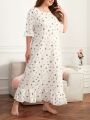 Plus Ditsy Floral Print Ruffle Hem Night Dress