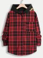 SHEIN Coolane Plus Size Hooded Plaid Shirt With Digital Print Design