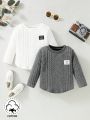 2pcs Baby Boys' Texture Fabric Casual Daily Wear Top For Winter