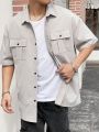 Manfinity Hypemode Loose Fit Men's Solid Color Button Up Short Sleeve Shirt