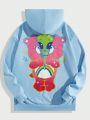 ROMWE X Care Bears Guys Hooded Cartoon Pattern Zipper Hoodie With Drawstring