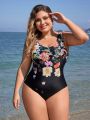 SHEIN Swim Classy Plus Size One-piece Swimsuit With Flower Pattern