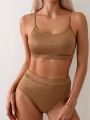 Women's Texture Fine Shoulder Strap Swimwear Set