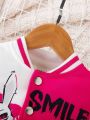 Baby Girl Rabbit & Letter Graphic Two Tone Varsity Jacket