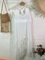 SHEIN Swim Vcay Women's Solid Color Crochet Fringe Cover Up